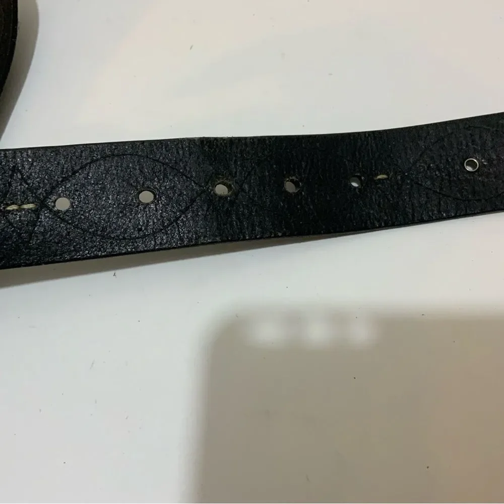 Fossil Leather Belt Embossed Flower Metal Stud Accents, size Medium